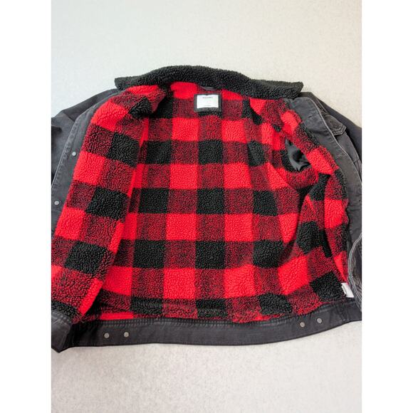 Old Navy Men Sherpa Lined Black Denim Jean Jacket LG Workwear Chore Trucker Coat - Picture 3 of 12